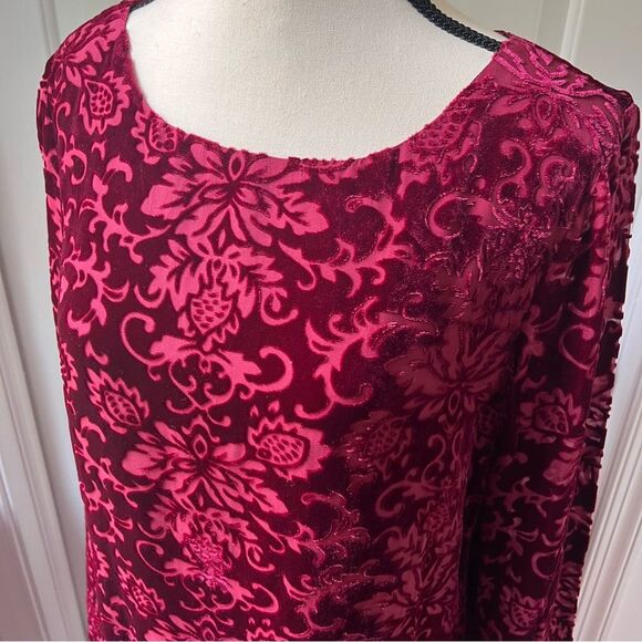 Sundance Velvet Renaissance red velvet floral long sleeve dress size Small - Picture 4 of 6